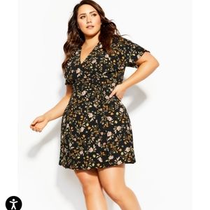 City Chic Autumn Ditsy Dress Black Orange Floral size 18 NWT